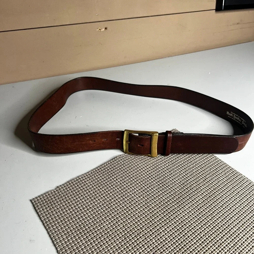 Bath Leather Goods Handmade England Dark Brown Leather Belt Brass Buckle 40